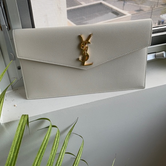 Yves Saint Laurent Handbags - YSL Uptown Medium Clutch Grain De Poudre in Cream